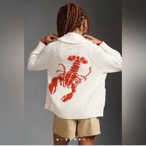 NWT Anthropologie Maeve Lobster Cardigan Sweater Red/White Size XS